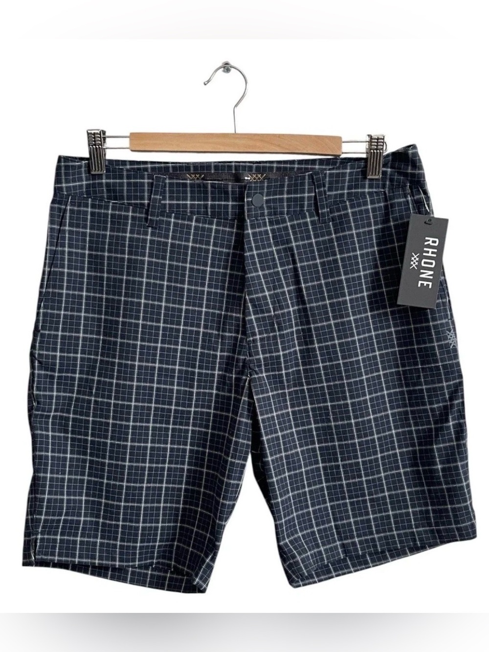 Rhone Dune Golf Short Mens 31 Navy Windowpane Check 9'' Inseam NWT